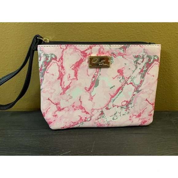 Betsey Johnson Small Marbled Pink Gray Small Purse Wristlet Strap - Picture 1 of 8